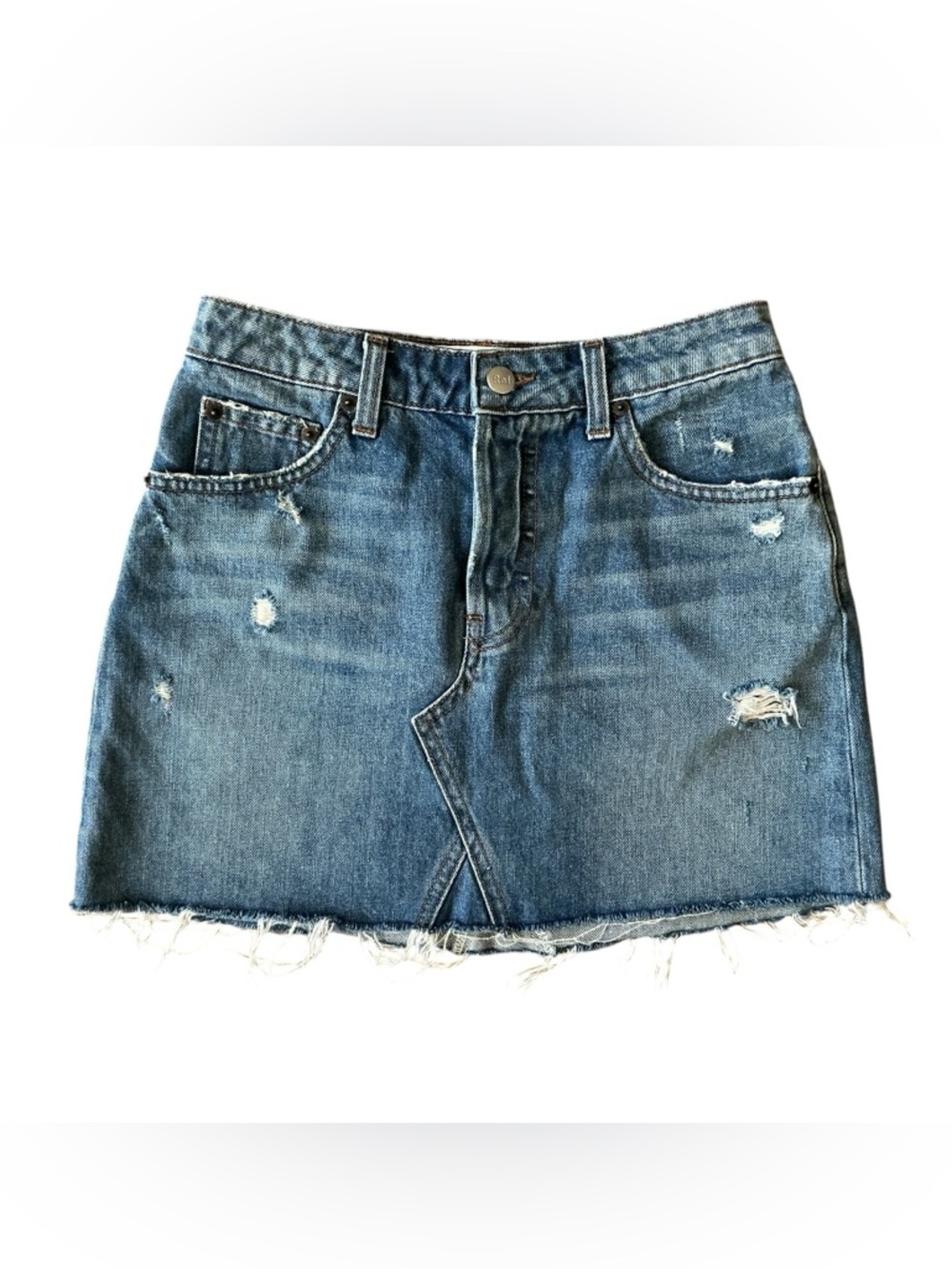 Reformation Distressed Denim Mini Skirt Size 25